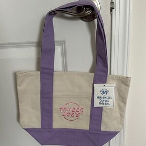 NWT Trader Joe's Pastel Purple and Cream Canvas Mini Tote